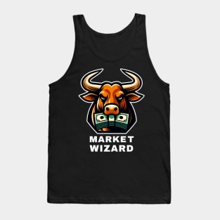 Market Wizard Bull Graphic T-Shirt, Stock Trader Gift, Financial Advisor Tee, Investor Fashion, Money-Themed Casual Wear Tank Top